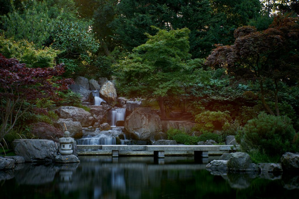 Waterfall in Kyoto Garden, Holland Park in London, England